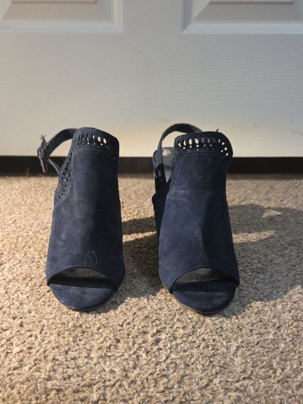 Carlos Santana Women’s Navy Suede Peep-Toe Slingback Heels Size 8